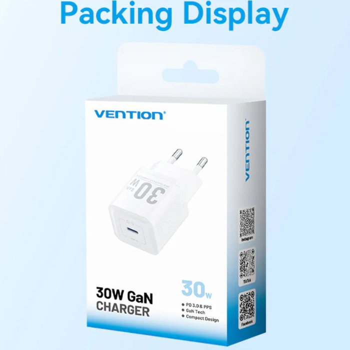Vention Cargador de Pared GaN FEZW0-EU 1xUSB-C 30W Blanco